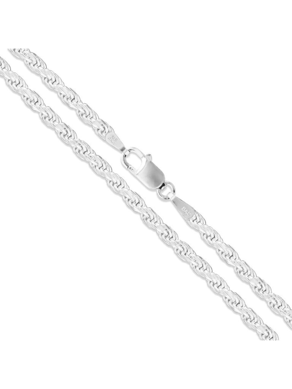 Men's Heavy Diamond-Cut Rope Chain Necklace - Solid 925 Sterling Silver, 3mm-8mm